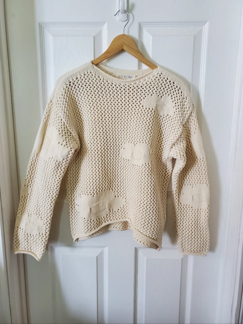 Lost In Lunar M Cream Knit Flower Sweater, Cottagecore, Grandma Core - Picture 2 of 7
